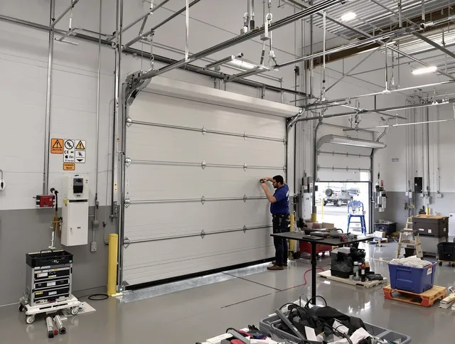 Commercial garage door repair being performed by Torrance Garage Door Repair expert in Torrance