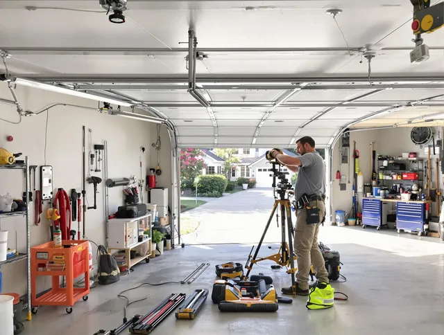 Torrance Garage Door Repair specialist performing laser-guided track alignment in Torrance